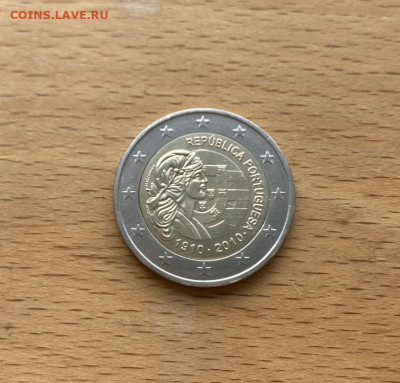 биметалл Португалия 2 евро 2010 100 лет Португальской Респуб - bimetall_portugalija_2_evro_2010_100_let_portugalskoj_respublike