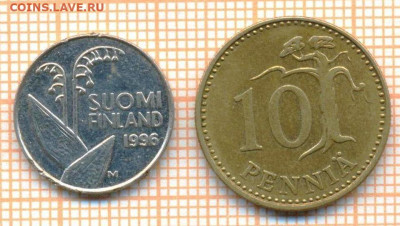 Финляндия 10 пенни 1963,1996 г., до 01.06.2024 г. в 22.00 по - Финляндия 2 монеты 852а