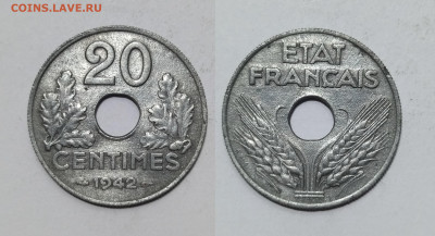Франция 20 сантимов 1942 г цинк, Виши - 28.05 - IMG_20240524_195130