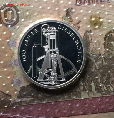 10 марок 1997г. 100 лет дизельному двигателю серебро запайка - 34