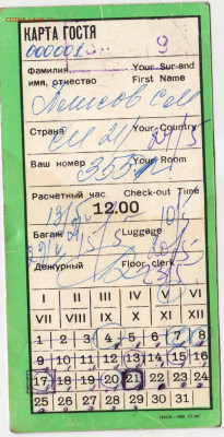 КАРТА ГОСТЯ ГОСТИНИЦА ЗАРЯ до 06.06.24 г. в 23.00 - 014