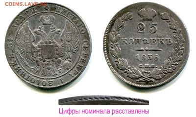 25 копеек 1836 СПБ-НГ, ст. тип до 6 июня 2024 22-00 - 25 копеек 1836 СПБ-НГ цифры номинала расставлены
