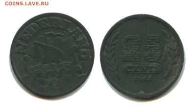 Нидерланды 25 центов 1941, до 07.06.2024 22.00 мск - нидерланды 25 центов 1941