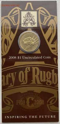 Австралия 1$ доллар 2008 100 лет Регби Буклет Блистер Спорт - avstralija_1_dollar_2008_100_let_regbi_buklet_blister_sport