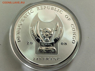 240фр 2008 Конго. Большая африканская 5-ка. Слон, Ag999 - ЯЯ Большая 5-ка Слон-2