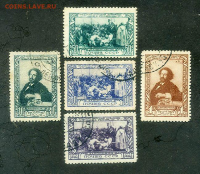 СССР Репин 1944 г. полная серия - почта-марки_СССР_Репин-1944_п-с-5шт_гаш