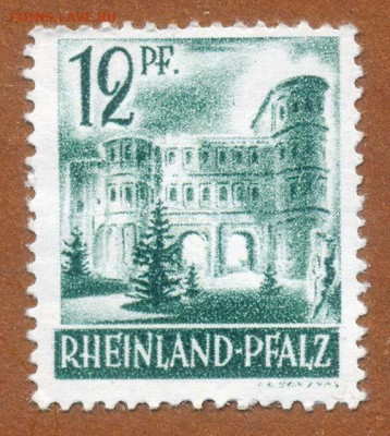 Рейнланд-Пфальц марка 12 франков 1947 г. - почта-марка_Рейнланд-Пфальц-1947-12p_чист