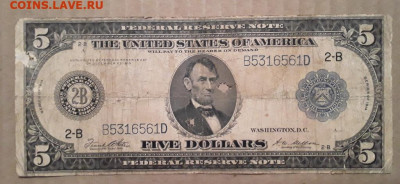 5 долларов 1914 год США. До 18.06.24г в  22.15 МСК - 5_dollarov_1914_god_ssha_v_kollekciju