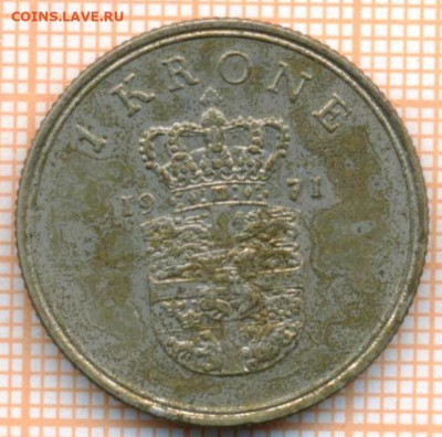 Дания 1 крона 1971 г., до 25.06.2024 г. в 22.00 по Москве - Дания 1 крона 1971 1000а