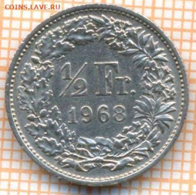 2 франка 1968 г., до 26.06.2024 г. в 22.00 по Мо - Швейцария полфранка 1968 1031