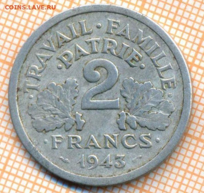 Франция 2 франка 1943 г., до 26.06.2024 г. в 22.00 по Москве - Франция 2 франка 1943 1046