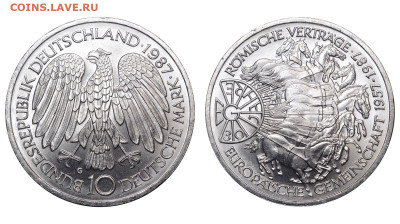ФРГ. 10 марок 1987 г. Римский договор. До 23.06.24. - Р2161
