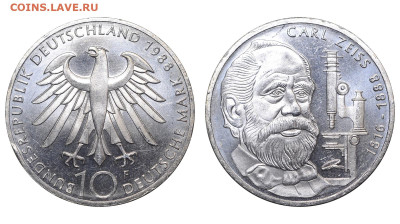 ФРГ. 10 марок 1988 г. Цейсс. До 23.06.24. - Р2173