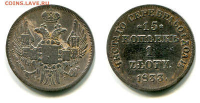 15 копеек - 1 zloty 1833 НГ нечастая до 28 июня 2024 - 15 копеек - 1 zloty 1833 НГ №1