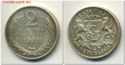 Латвия. 1 lats 1924 и 2 lati 1925. - 2 лата 1926
