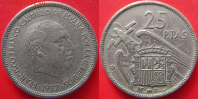 Испания, 25 песет 1959 г. – до 22:00, 30.06.24 - Испания-1959-25