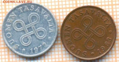 Финляндия 1 пенни 1963,1972 г., до 30.06.2024 г. в 22.00 по - Финляндия 1 пенни 1963 1972 1212