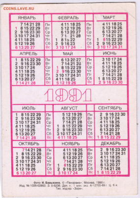 Календарик 1991 г. до 02.07.24 г. в 23.00 - 042