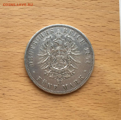 Королевство Пруссия 5 марок 1876 Вильгельм I - korolevstvo_prussija_5_marok_1876_vilgelm_i_xf_germanija_germanskaja_imperija_serebro_krona_shajba (3)