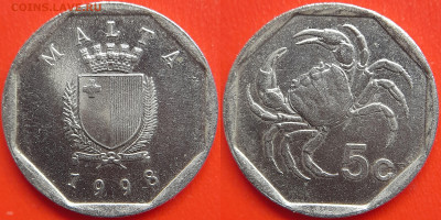 Мальта, 5 центов 1998 г. – до 22:00, 06.07.24 - Мальта-5 центов-1998