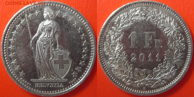Швейцария, 1 франк 2011 г. – до 22:00, 06.07.24 - Швейцария-1 франк-2014