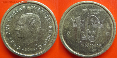 Швеция, 10 крон 2008 г. – до 22:00, 06.07.24 - Швеция-10 крон-2008