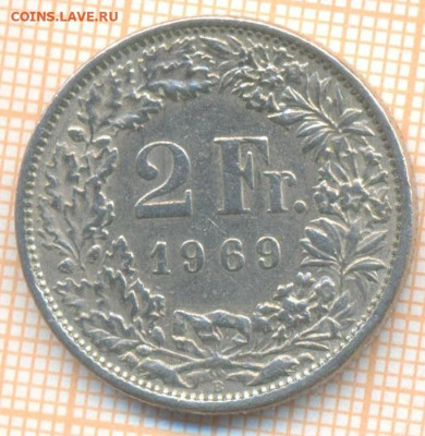 Швейцария 2 франка 1969 г., до 08.07.2024 г. в 22.00 по Моск - Швейцария 2 франка 1969 1111