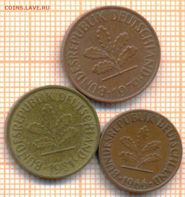 Германия 1пф 1966, 2пф 1979, 5пф 1981 г., до 08.07.2024 г. - Германия 3 монеты 1238а