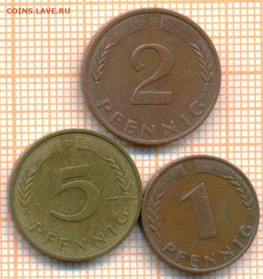 Германия 1пф 1966, 2пф 1979, 5пф 1981 г., до 08.07.2024 г. - Германия 3 монеты 1238