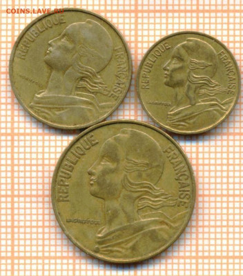 Франция 5с1976,10с1963,10с1967 г., до 08.07.2024 г. в 22.00 - Франция 3 монеты 1239а