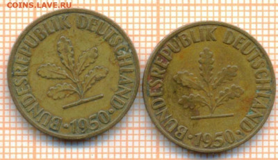 Германия 10 пф 1950 J,F г., до 08.07.2024 г. в 22.00 по Моск - Германия 10 пф 1950 2шт 1247