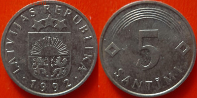 Латвия, 5 сантимов  1992 г. – до 22:00, 09.07.24 - Латвия-5 сантимов-1992