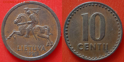 Литва, 10 центов  1991 г. – до 22:00, 09.07.24 - Литва-10 центов-1991