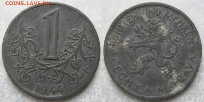 Богемия и Моравия 1 крона 1944 до 09-07-24 в 22:00 - 43.4. -Богемия и Моравия 1 крона 1944    190-краз1-10973