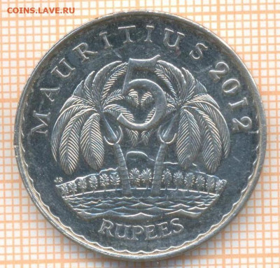 Маврикий 5 рупий 2012 г., до 11.07.2024 г. в 22.00 по Москве - Маврикий 5 рупий 2012 1279
