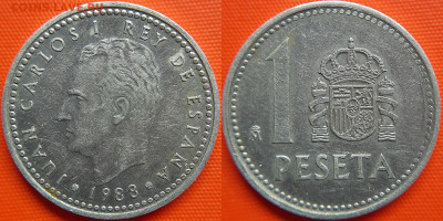 Испания, 1 песета 1988 г. – до 22:00, 11.07.24 - Испания-1 песета-1988