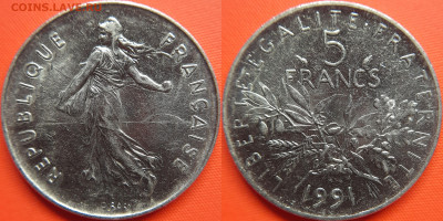 Франция, 5 франков 1991 г. – до 22:00, 11.07.24 - Франция-5 франков-1991