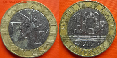 Франция, 10 франков 1989 г. – до 22:00, 11.07.24 - Франция-10 франков-1989