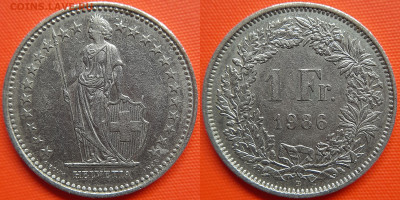 Швейцария, 1 франк 1986 г. – до 22:00, 11.07.24 - Швейцария-1 франк-1986