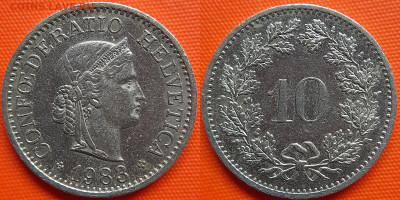 Швейцария, 10 раппенов 1983 г. – до 22:00, 11.07.24 - Швейцария-10 раппенов-1983