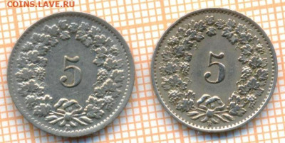 Швейцария 5 раппенов 1944,1947 г., до 15.07.2024 г. в 22.00 - Швейцария 5 раппенов 1944 47 485а
