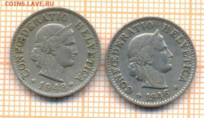 Швейцария 5 раппенов 1946,1948 г., до 15.07.2024 г. в 22.00 - Швейцария 5 раппенов 1946 48 490