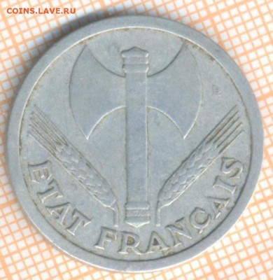 Франция 2 франка 1943 г., до 15.07.2024 г. в 22.00 по Москве - Франция 2 франка 1943 1046а