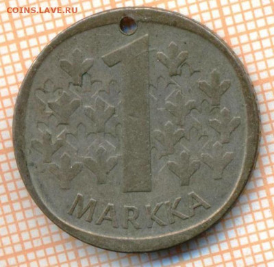 Финляндия 1 марка 1964 г. дырка, до 15.07.2024 г. в 22.00 по - Финляндия 1 марка 1964 1167а