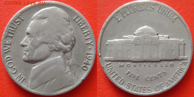 США, 5 центов  1940 г. – до 22:00, 20.07.24 - США-5 центов-1940
