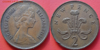 Великобритания, 2 пенса  1981 г. – до 22:00, 20.07.24 - В.Брит-2 пенса-1981