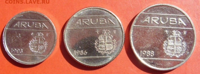 5 10 25 центов Аруба. 1986-93. unc. - Аруба 3 монеты unc - 2