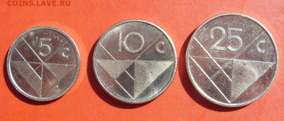 5 10 25 центов Аруба. 1986-93. unc. - Аруба 3 монеты unc - 1