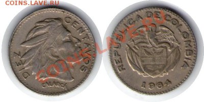 >L< Колумбия 10 сентав(Индеец) 1964 до 28.01.12 22:00 - Колумбия_10_сентав(Индеец)_64