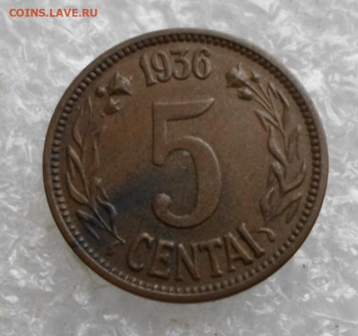 Литва 5 центов 1936 год Кабинетная патина до 21.07 - SAM_4435.JPG
